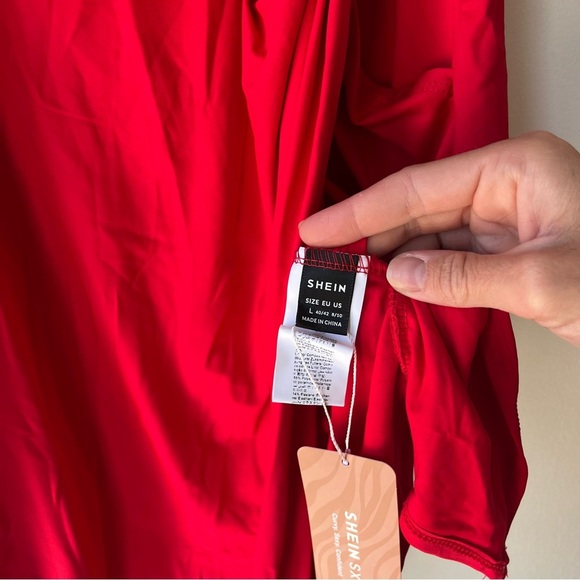 SHEIN SXY Red Knot Front Ruched Bodycon Mini Dress Women’s L NWT Party Cocktail - Picture 5 of 8